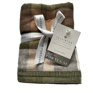2 Felpinter Hand Towels X-Long Combed Cotton Soft Made in Portugal Plaid Green